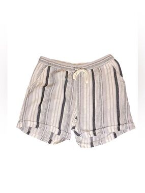 Juniper + Lime cuffed linen blend striped shorts Blue white gray Medium
